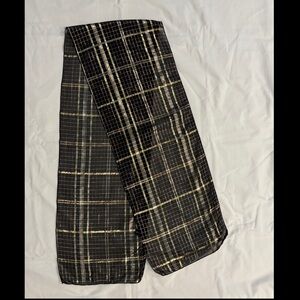 Vintage Black Gold Metallic Plaid Scarf The Specialty House Rayon Japan 58x10.25